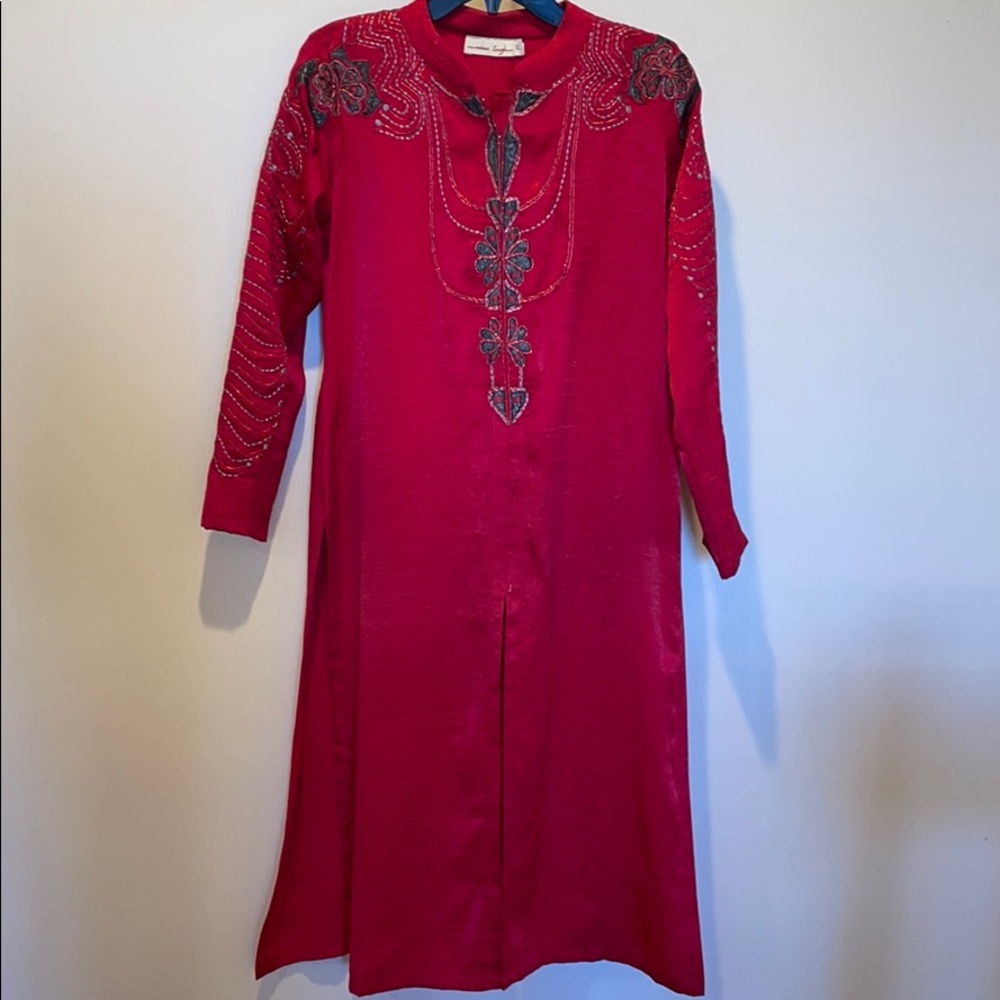 Designer embroidered red silk kurti